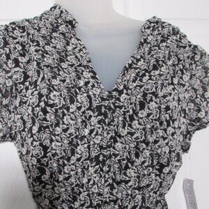 MSK Black & Ivory Floral Dress – Size 16P (Petite) – NWT